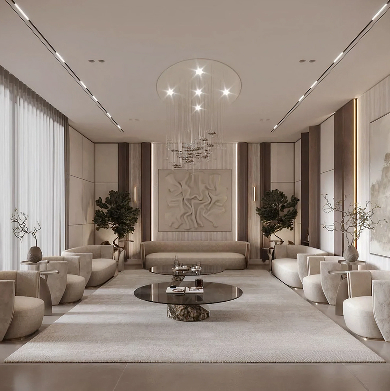 Luxury villa interior design featuring a built-in pool in Dubai.