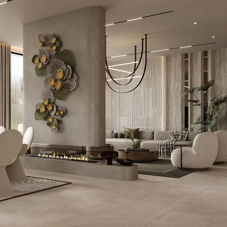 Luxury villa interior design featuring a built-in pool in Dubai.