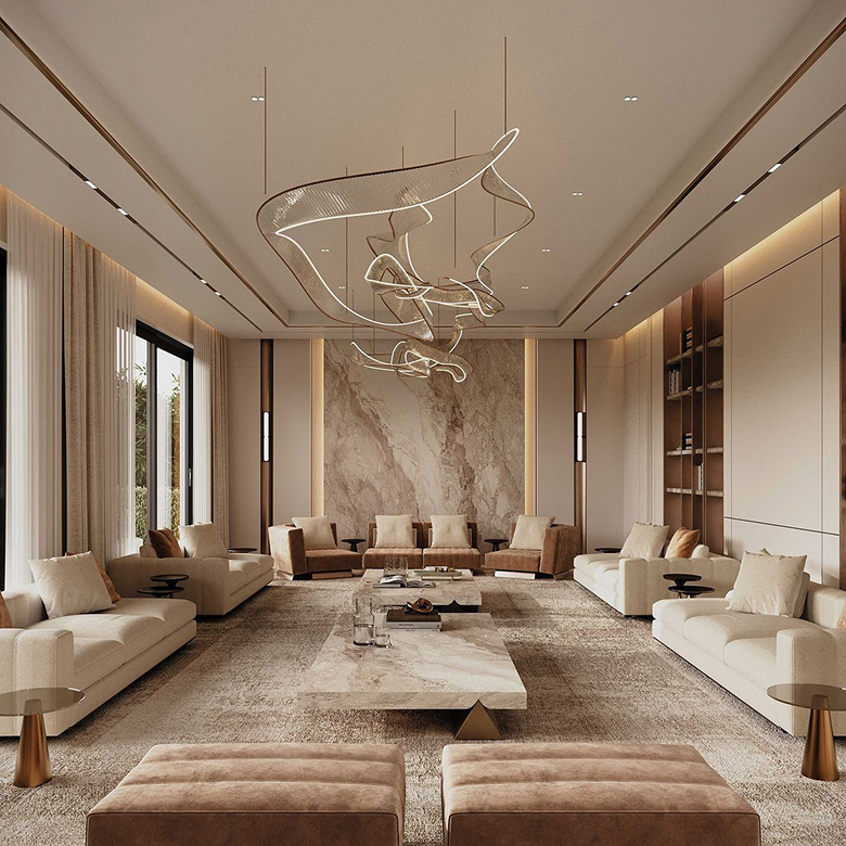 Luxury villa interior design featuring a built-in pool in Dubai.