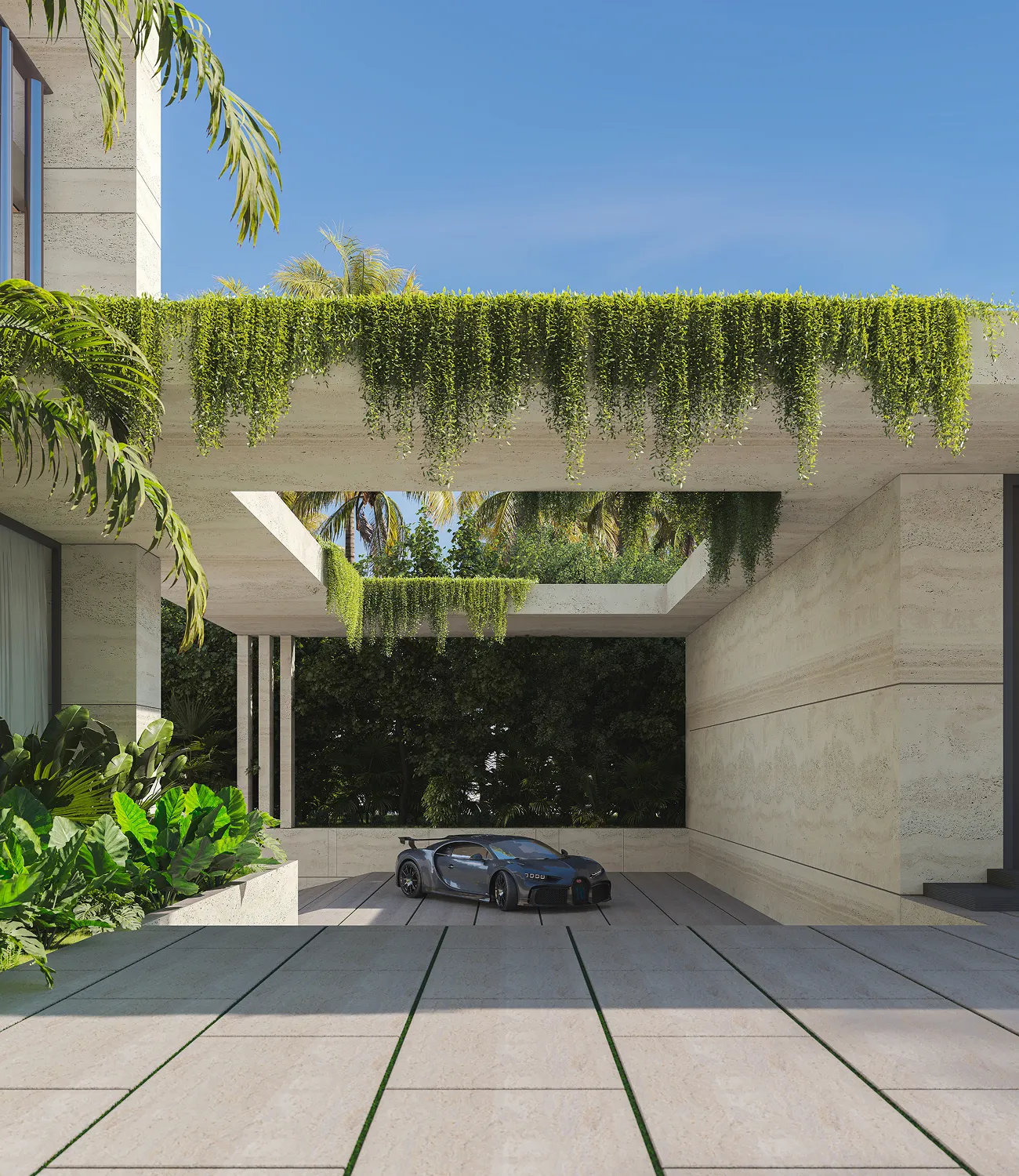 Luxury villa in Abu Dhabi with tropical landscaping design by Rayfitout.