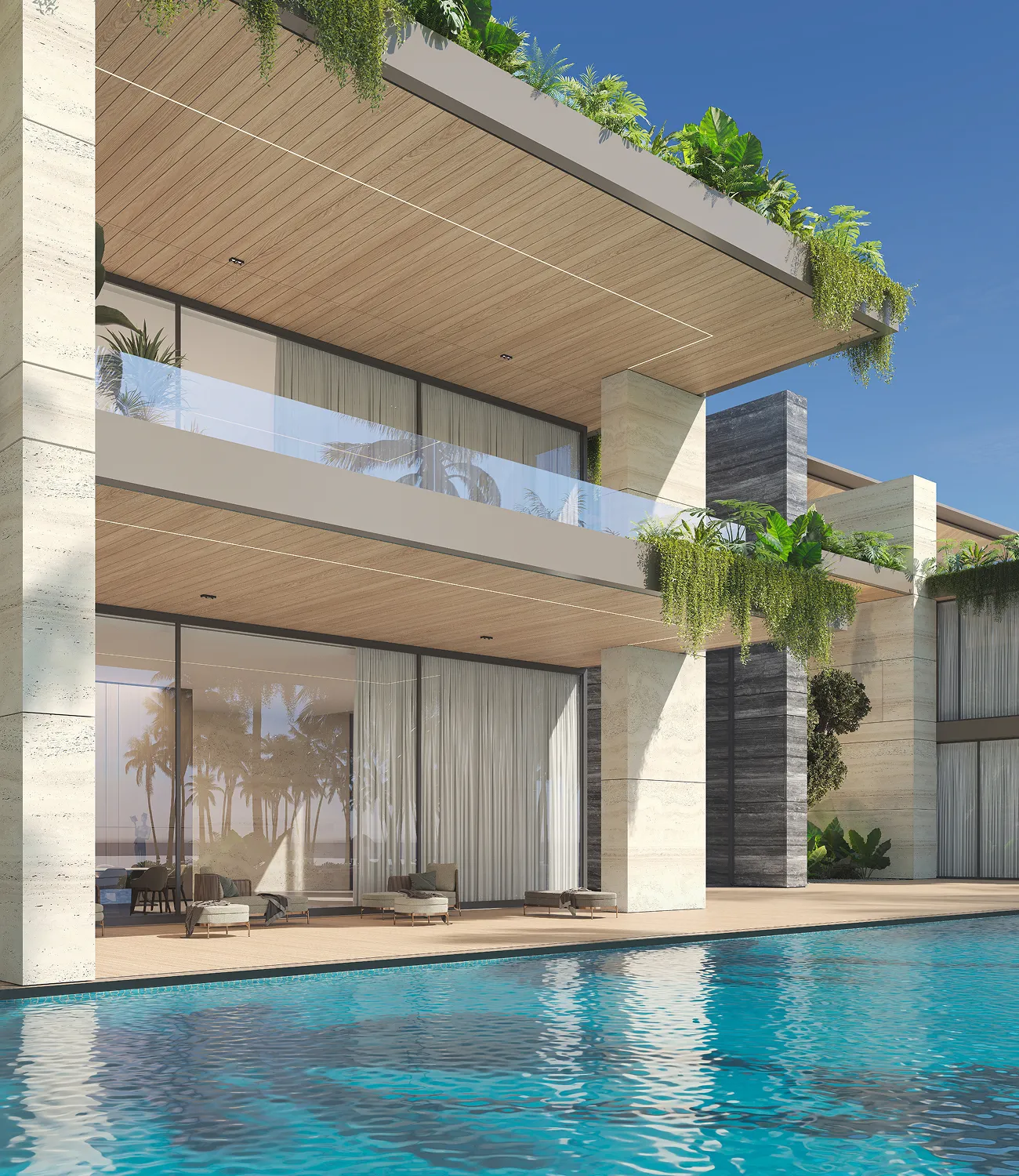 Luxury two-story private villa in Jubail Island featuring modern interior design by Rayfitout.