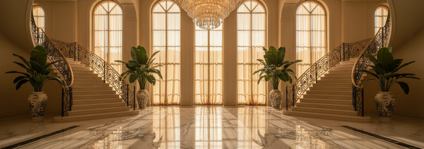 Luxury Dubai villa interior with marble and porcelain flooring