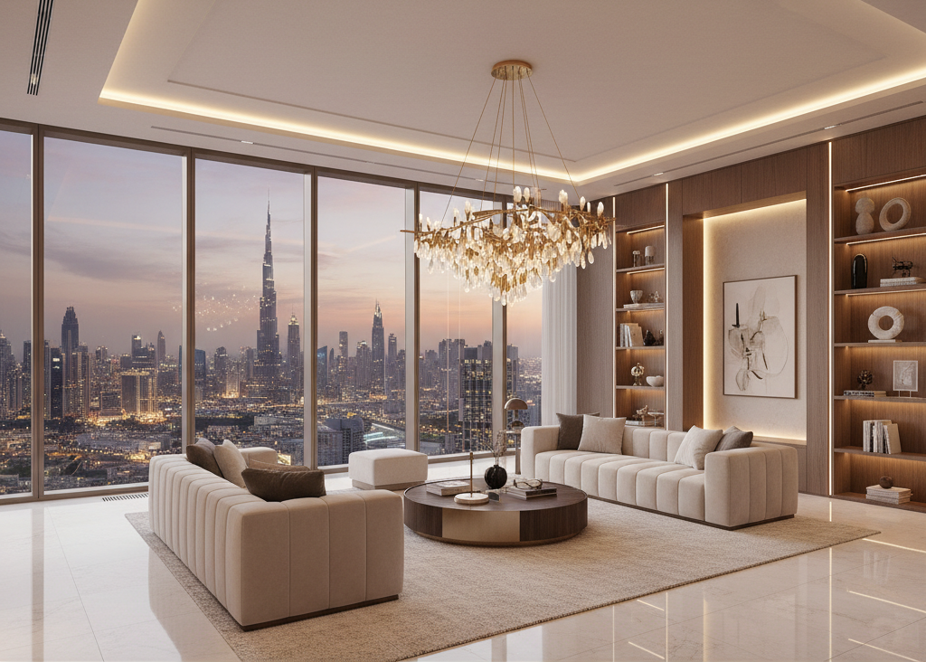 Expansive villa living room featuring luxury interor design.