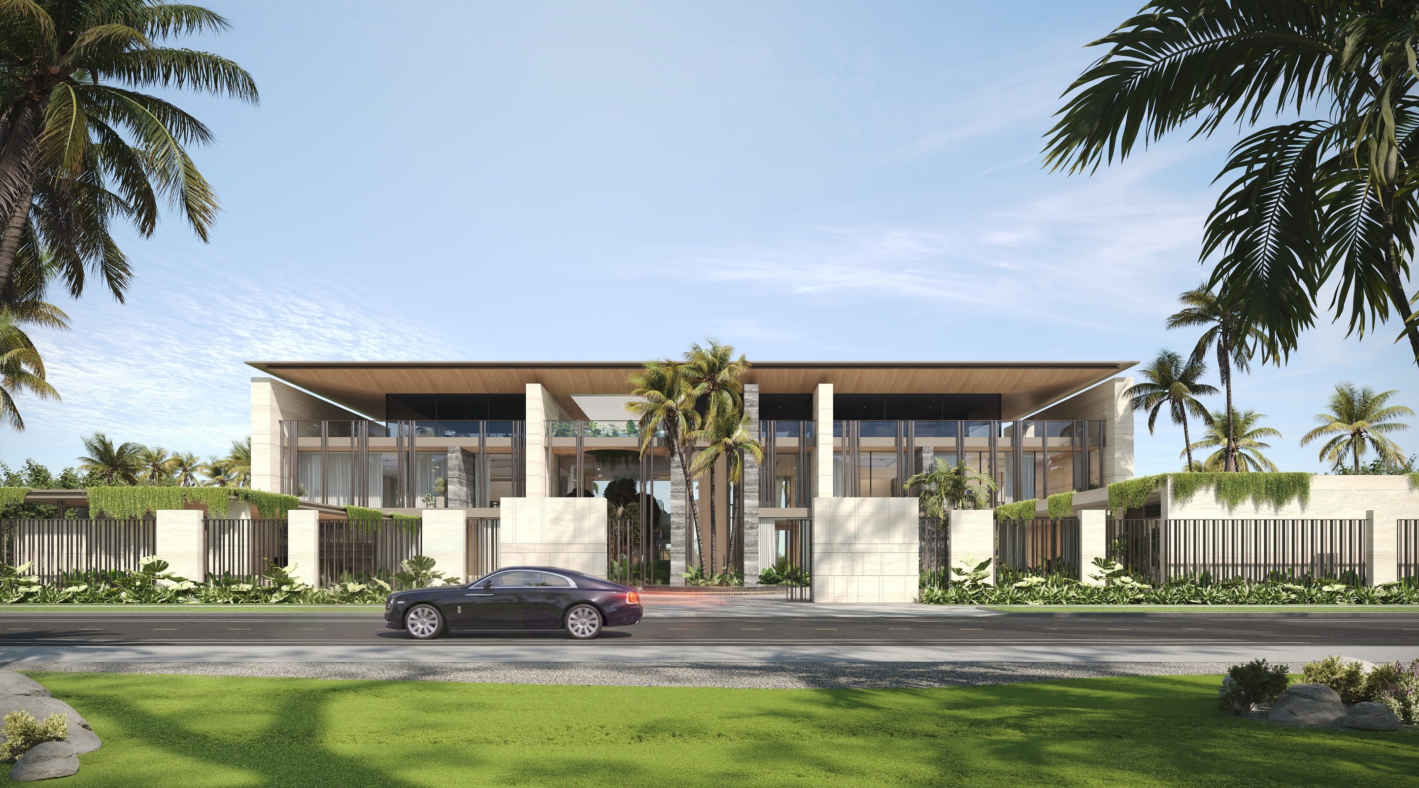 Modern luxury villa with palm trees in Palm Jumeirah, Dubai