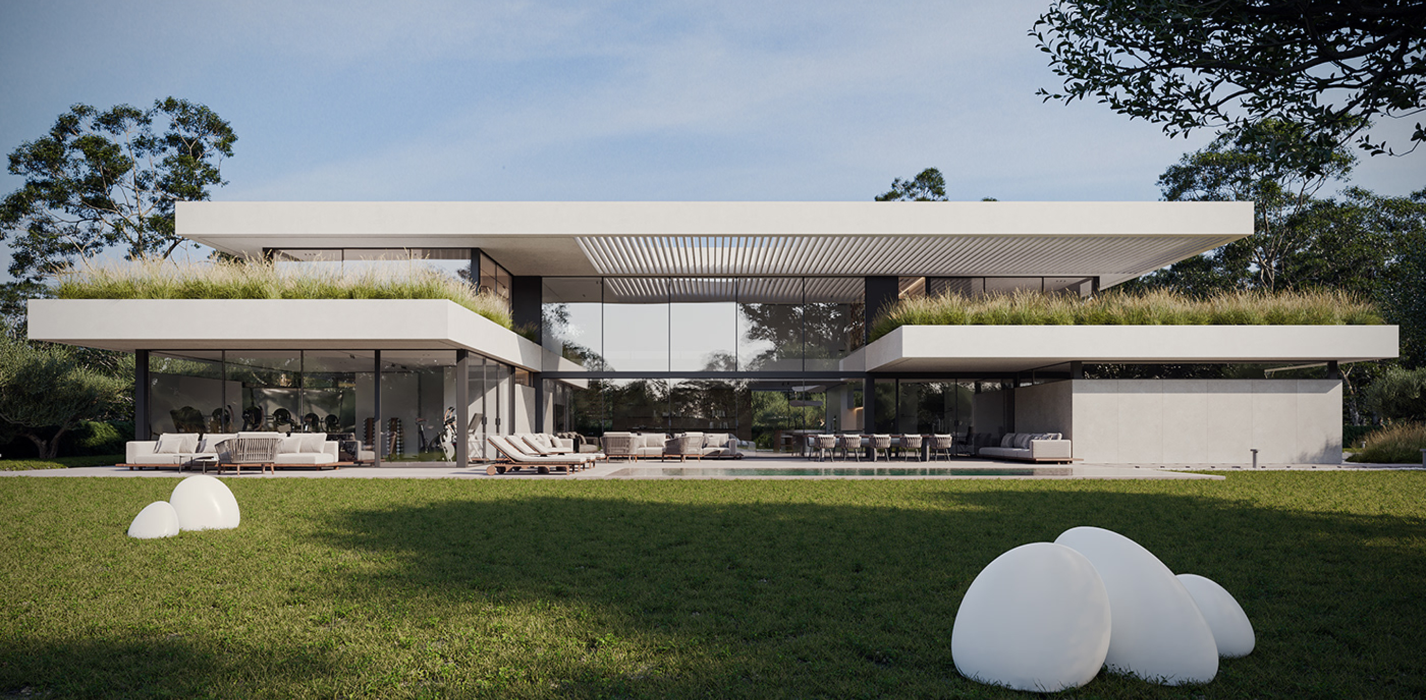 Modern luxury villa with palm trees in Palm Jumeirah, Dubai