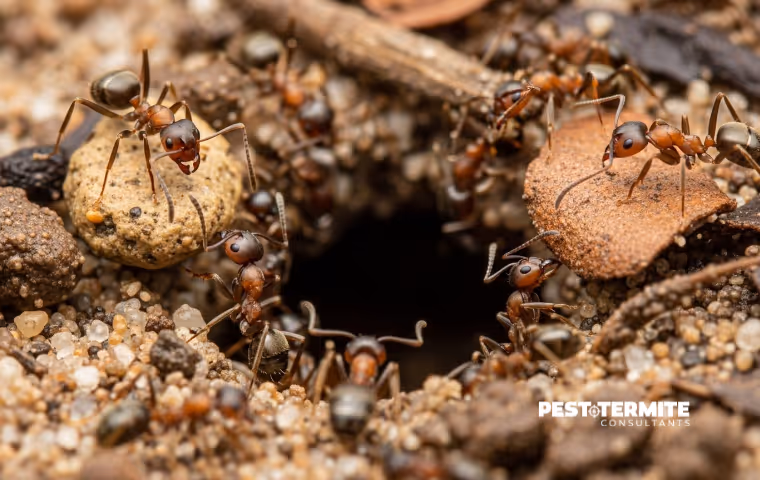 ants going into hole in ground