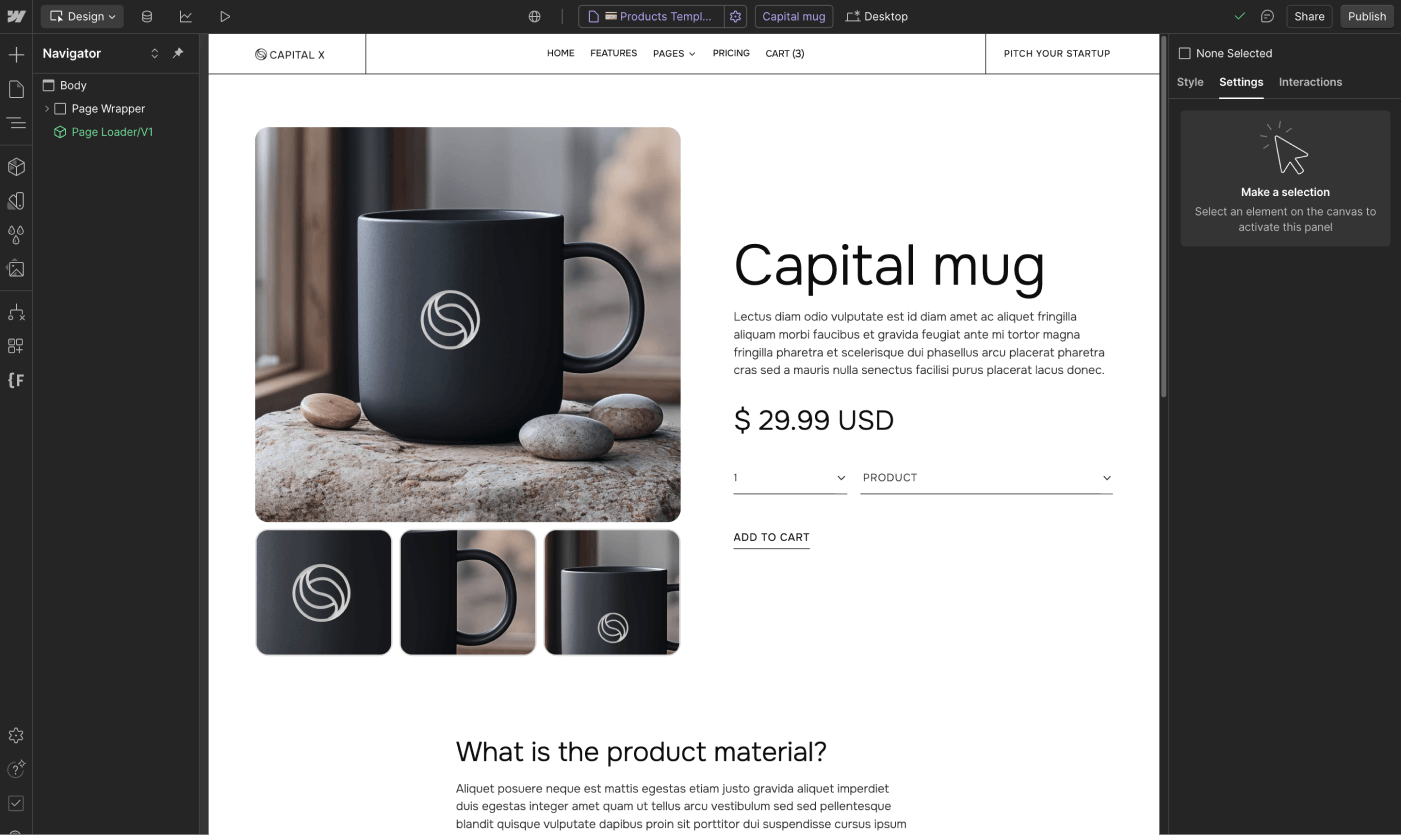 Ecommerce Page - Capital Webflow Template | Brix Templates