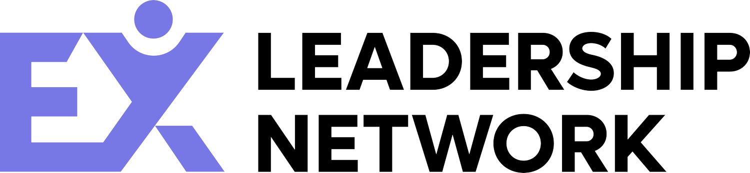EX Leadership Network logo with abstract human figure in purple and white