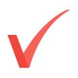 Red check mark symbol on a white background.