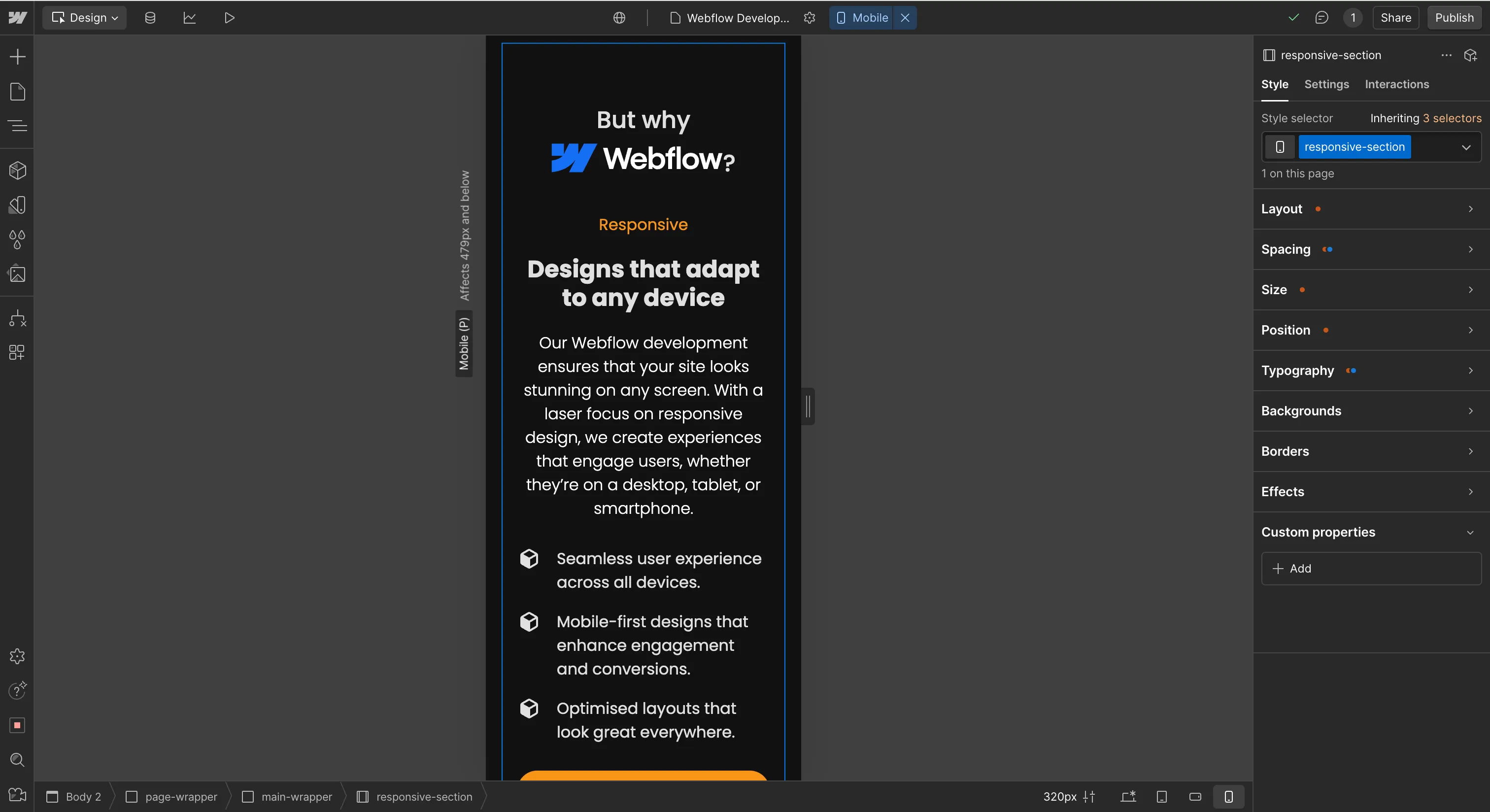 A screenshot of a responsive version of the current page