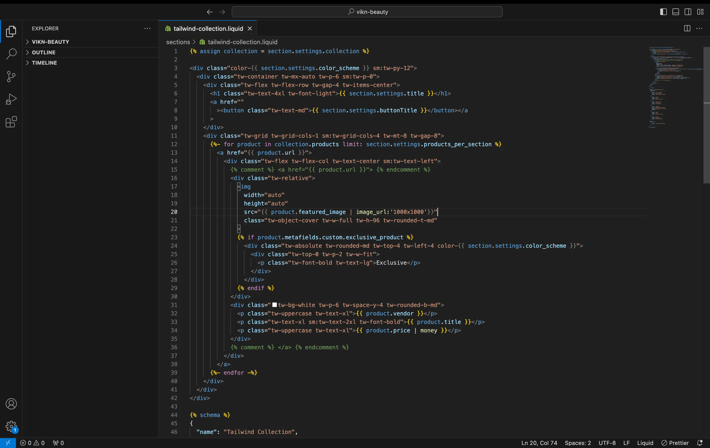 A screenshot of shopify liquid code