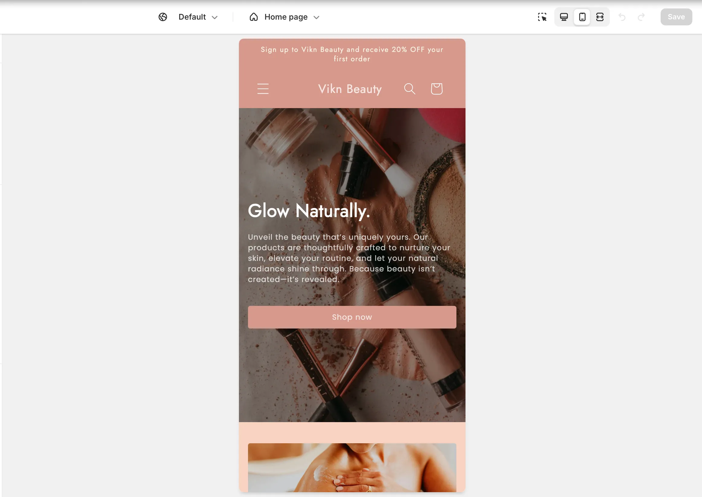 A screenshot of a shopify theme in mobile mode