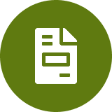 White document icon with lines and a folded corner on a green circular background.