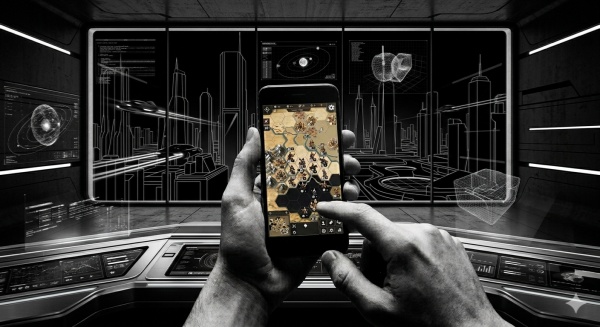 A man is playing mobile game