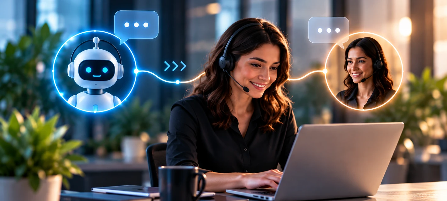 Atención humana asistida por inteligencia artificial en un proceso conversacional.