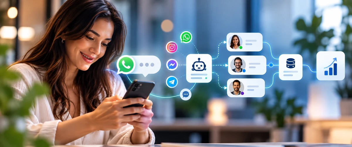 Conversación de WhatsApp conectada con automatización, equipo humano, CRM y seguimiento mediante respond.io.