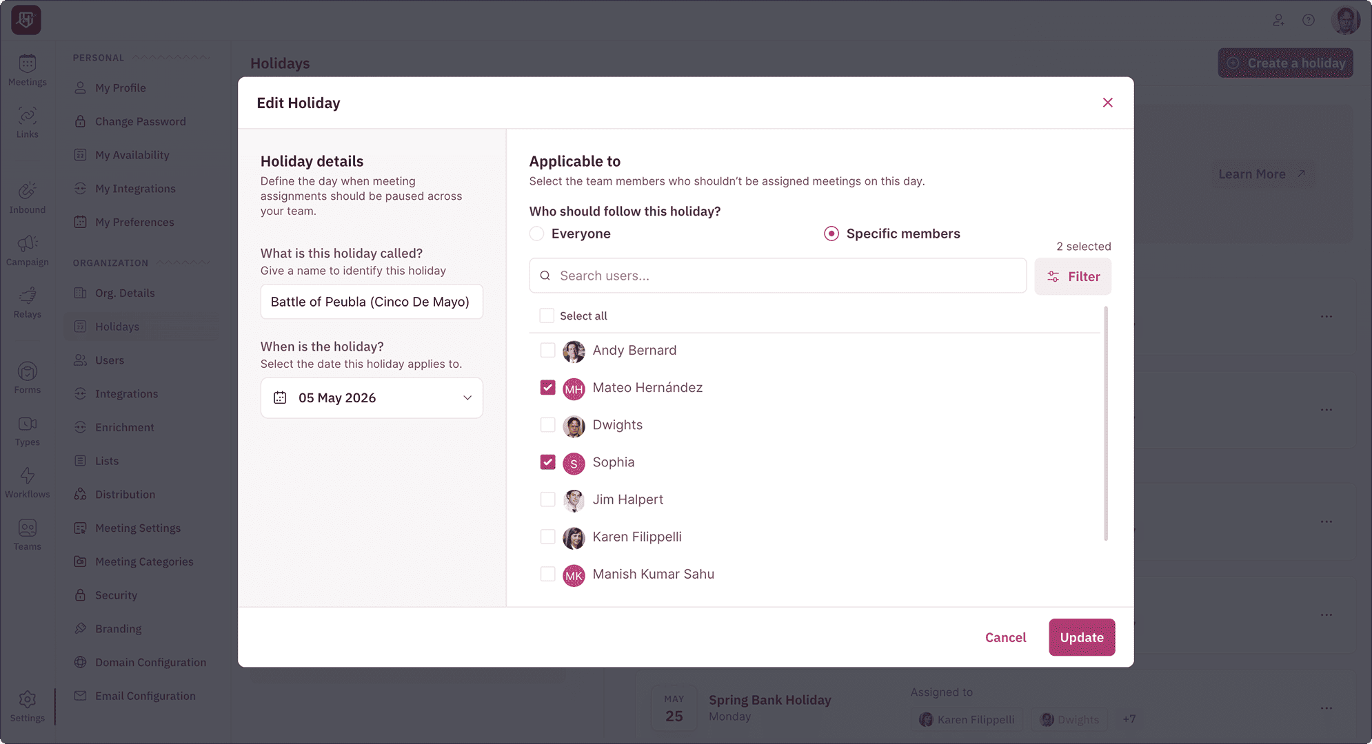 Region-specific holidays for global teams