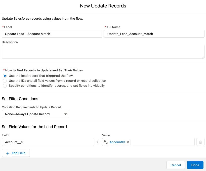 Update lead for account match
