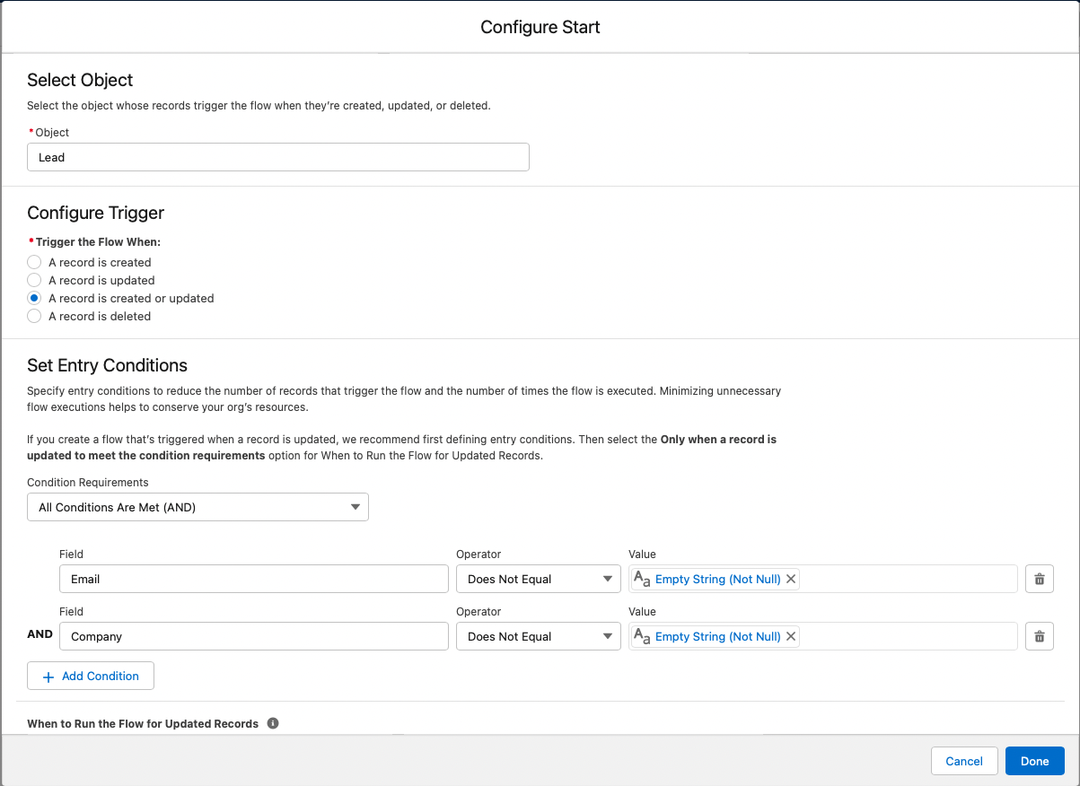 Configure trigger in Salesforce Flow