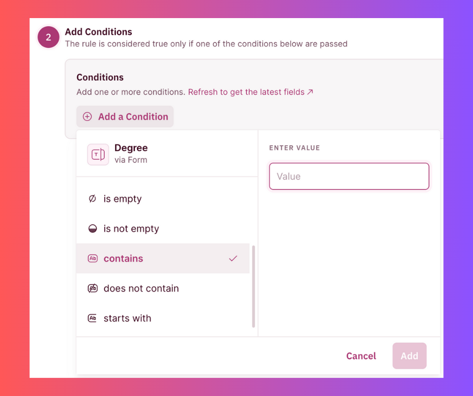 New conditions for text-based filters 