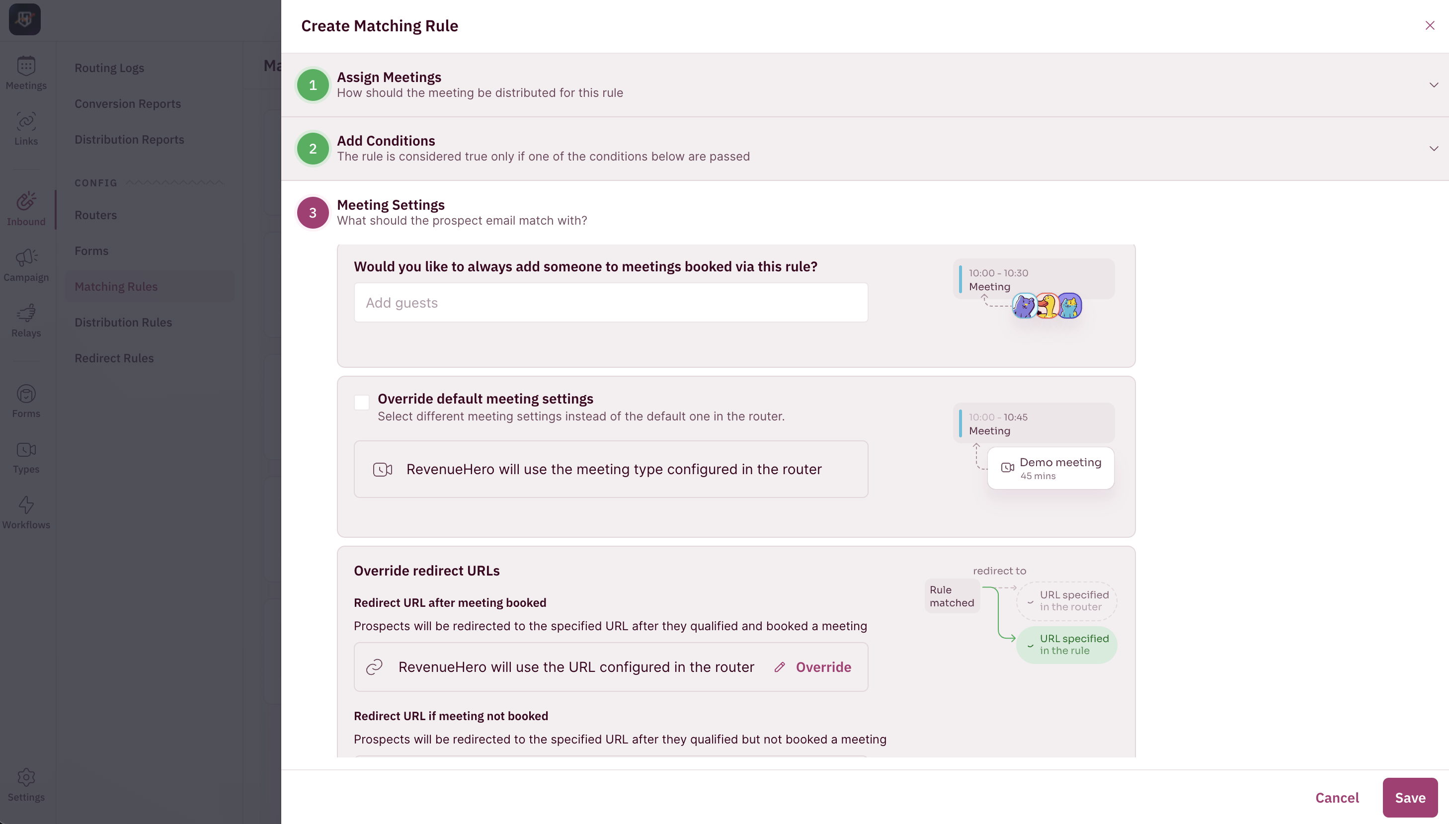 Add guests, edit URL settings in RevenueHero when matching lead to account owner