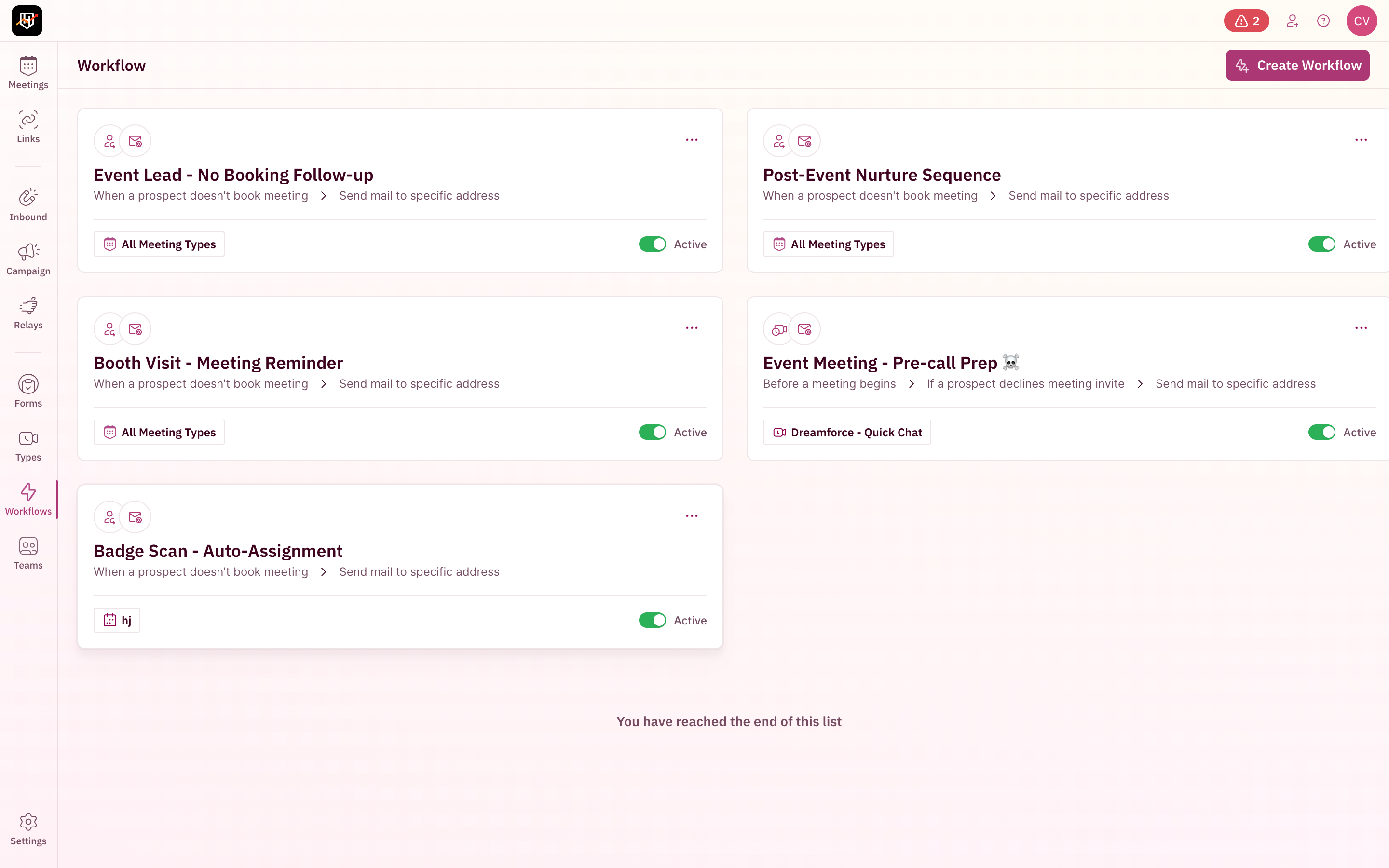 Event-specific workflows