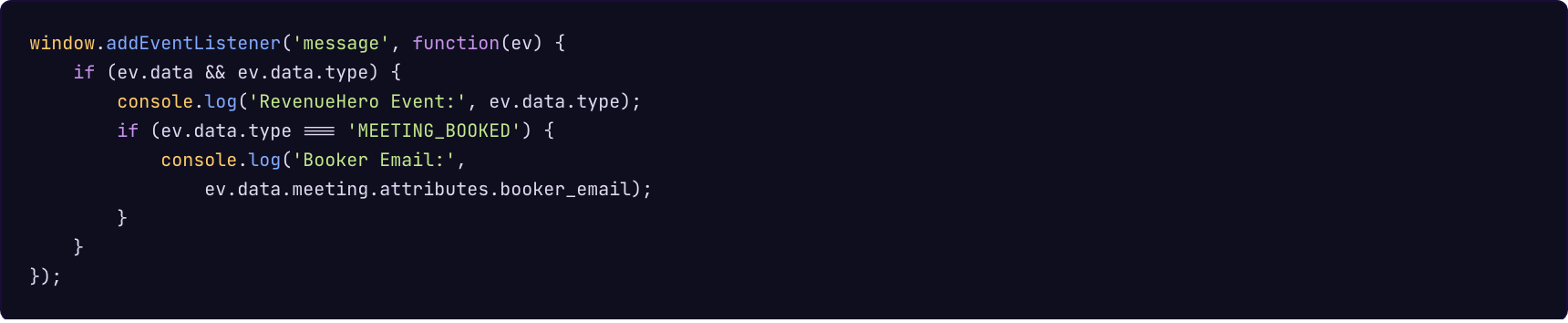 JavaScript console snippet to verify RevenueHero events fire