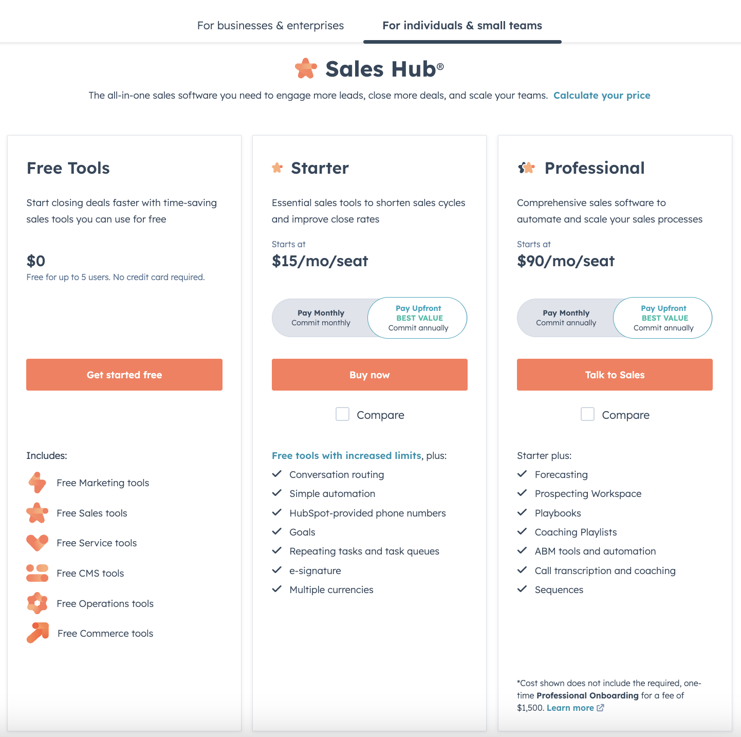 HubSpot Meetings Pricing (For small teams)