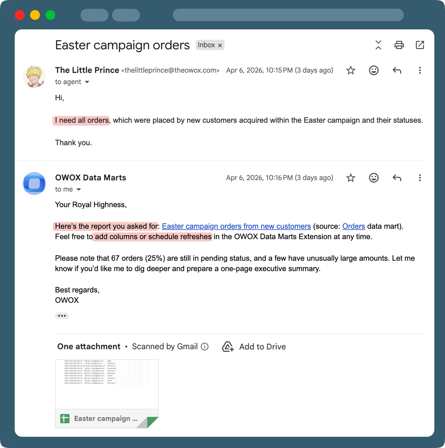 Business user receives insights in Slack, Team or by Email