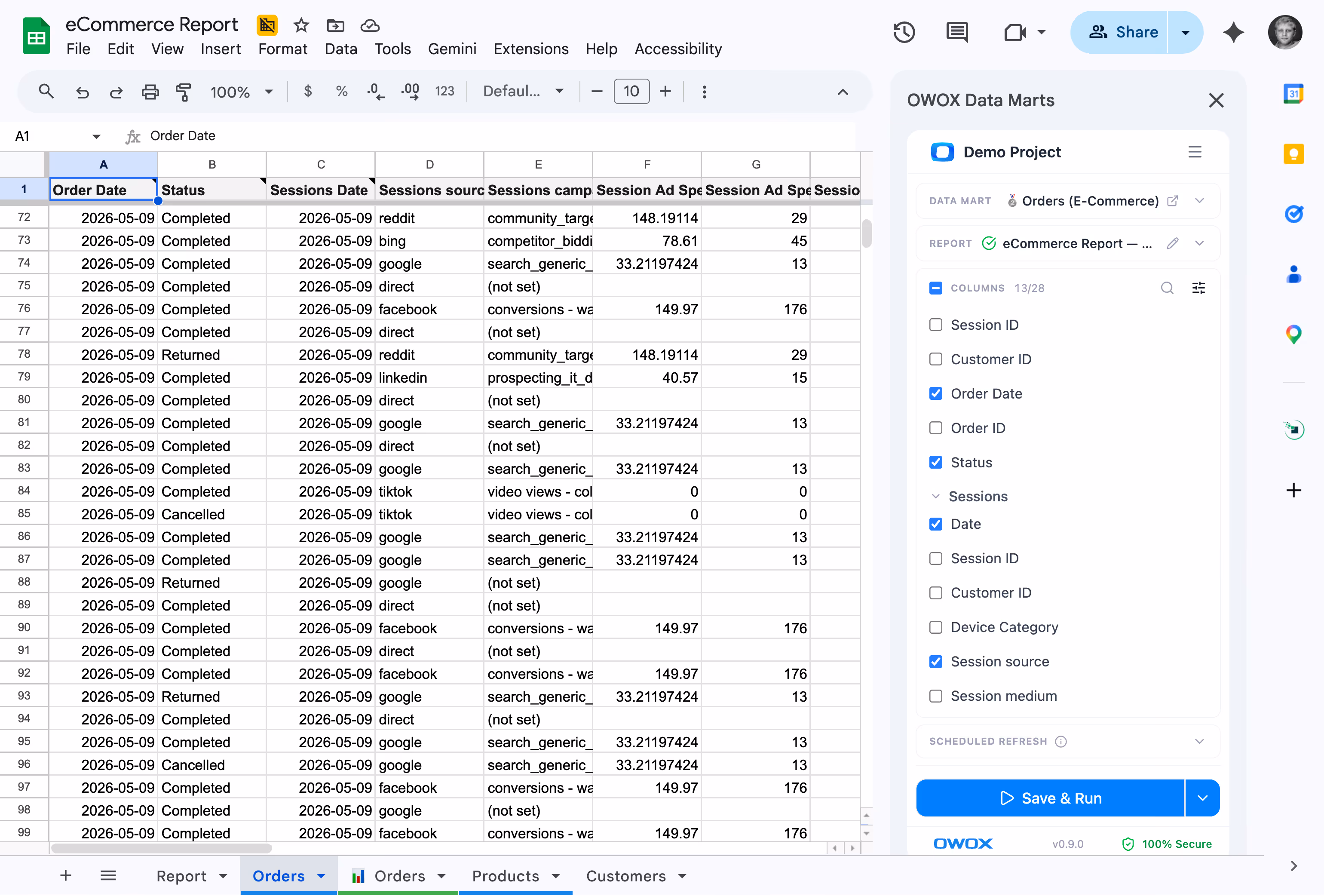 Sales managers open Sheets, browse the pipeline library, filter by rep or region, refresh. No RevOps bottleneck.