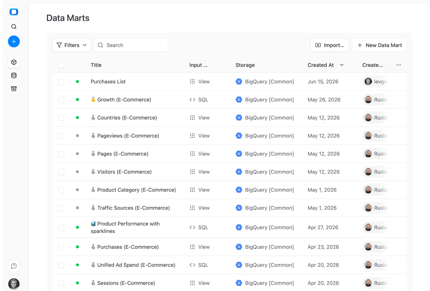 Connect data warehouse, pick tables, one-click populates data assets. Takes minutes, not months.