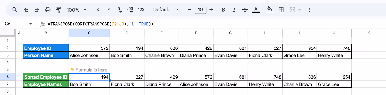 Using SORT and TRANSPOSE functions in Google Sheets to sort data that’s arranged in rows. i-border
