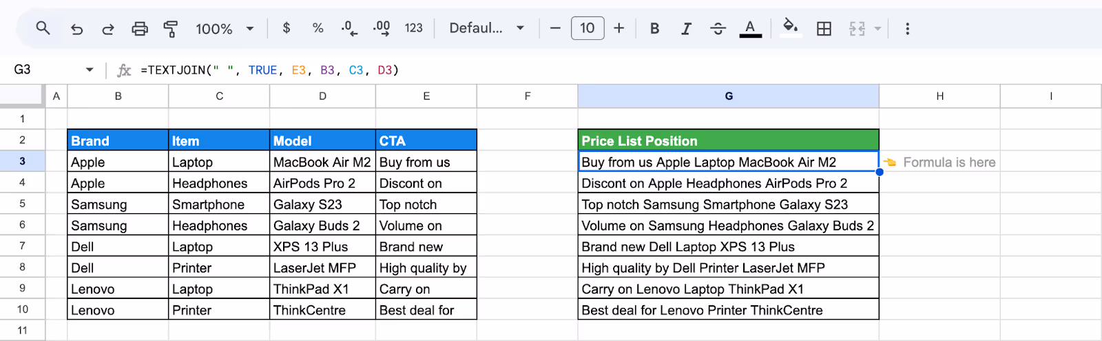 TEXTJOIN building complete sentences from cell fragments. i-border