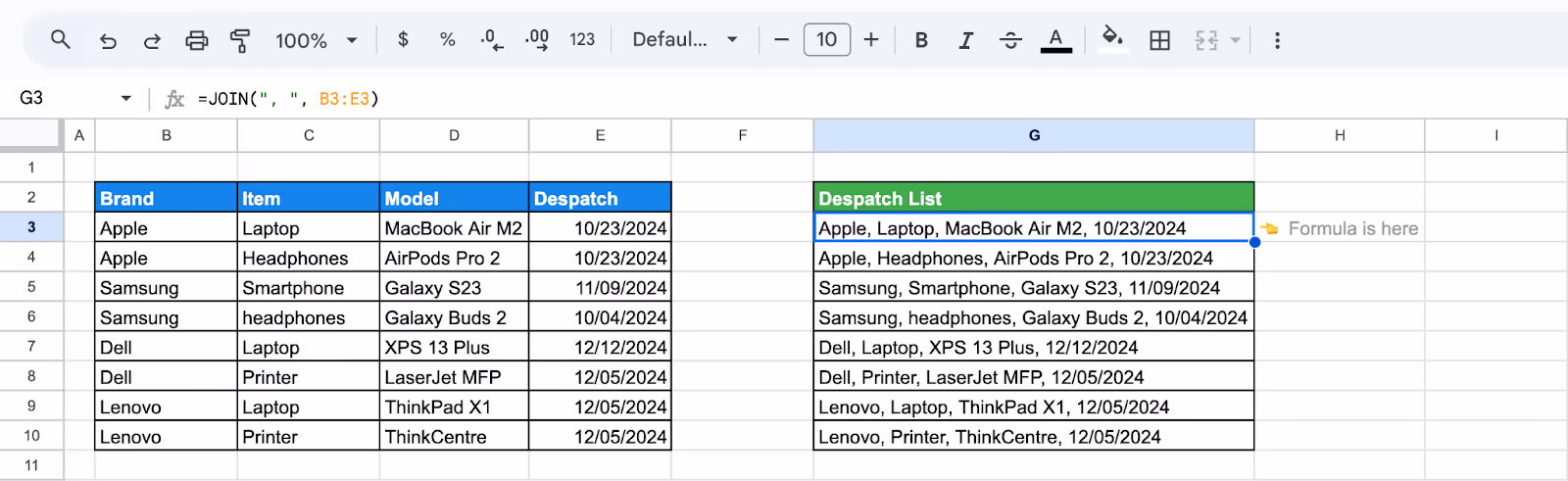 JOIN applied to turn a single-column range into a connected string. i-border