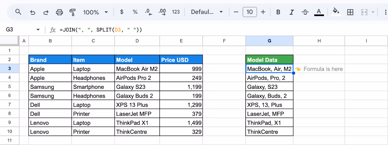 Text restructured using JOIN and SPLIT together for format changes. i-border
