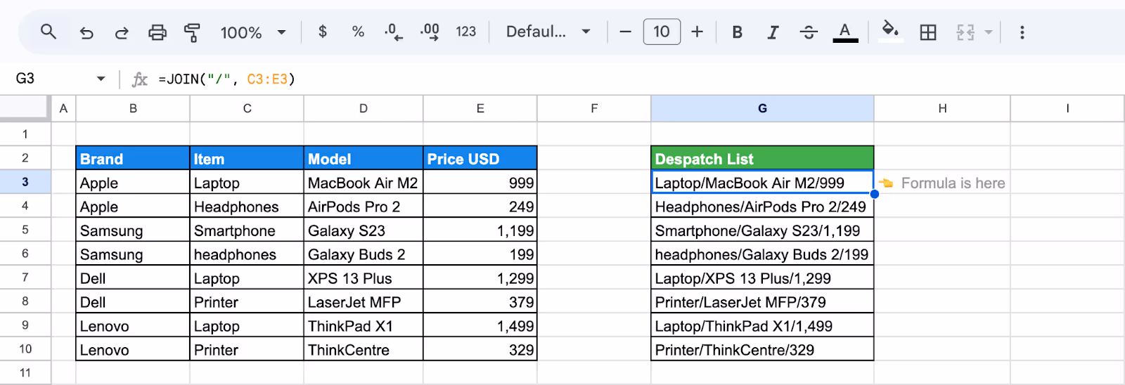 JOIN function merging values from an array into one text line. i-border