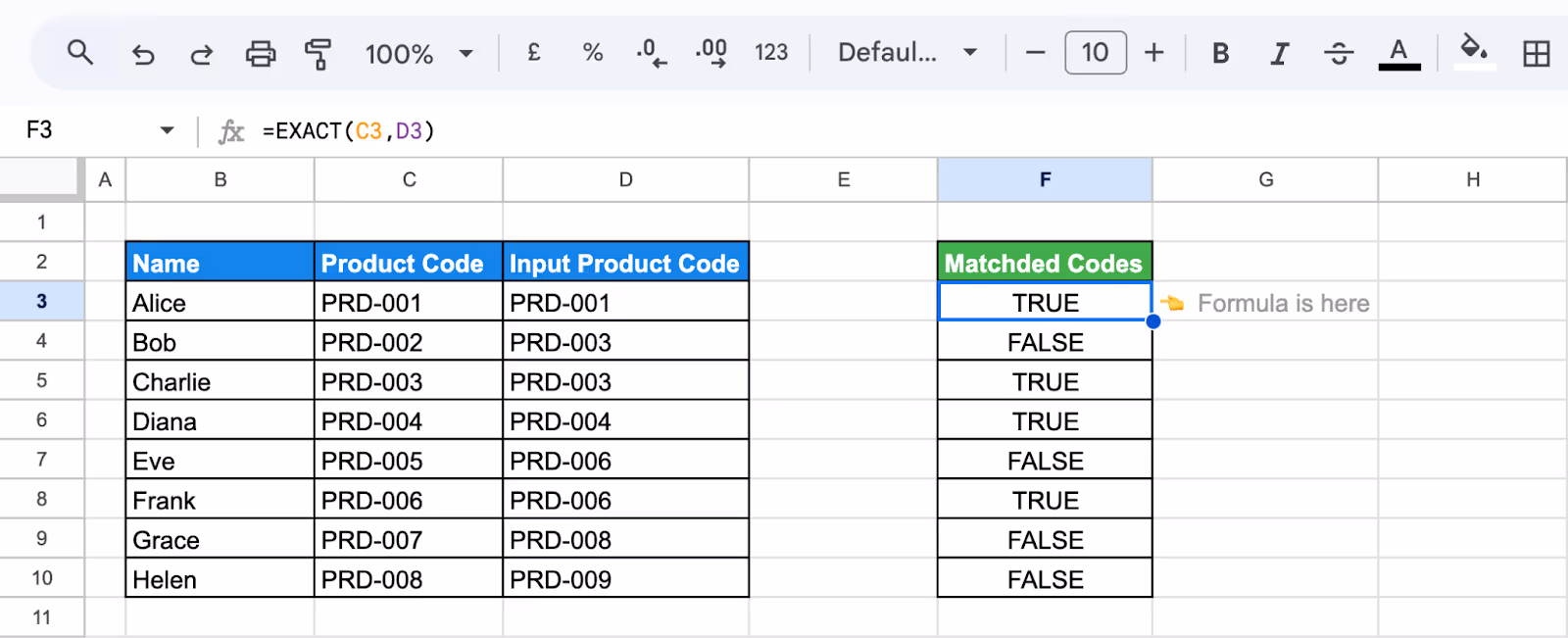 Matching Product Codes with EXACT function. i-border
