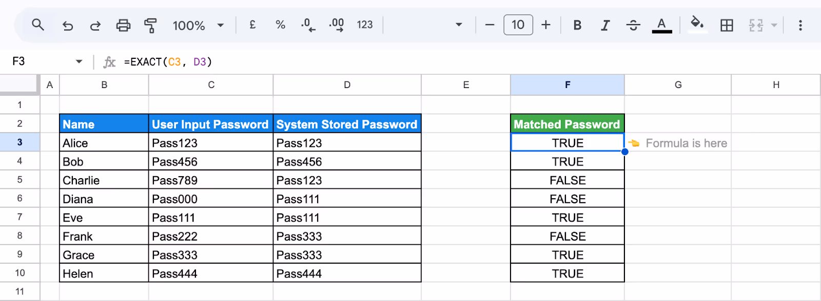 Verifying Passwords with EXACT function. i-border