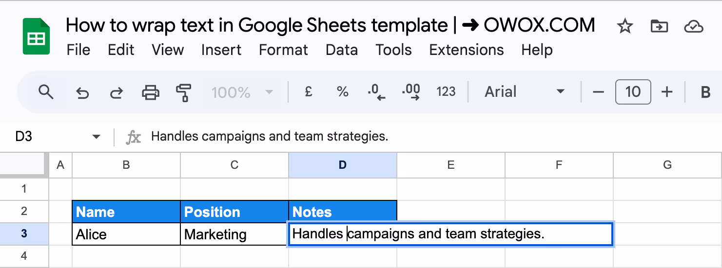  Inserting a line break in a cell using keyboard shortcuts to wrap text in Google Sheets. i-border
