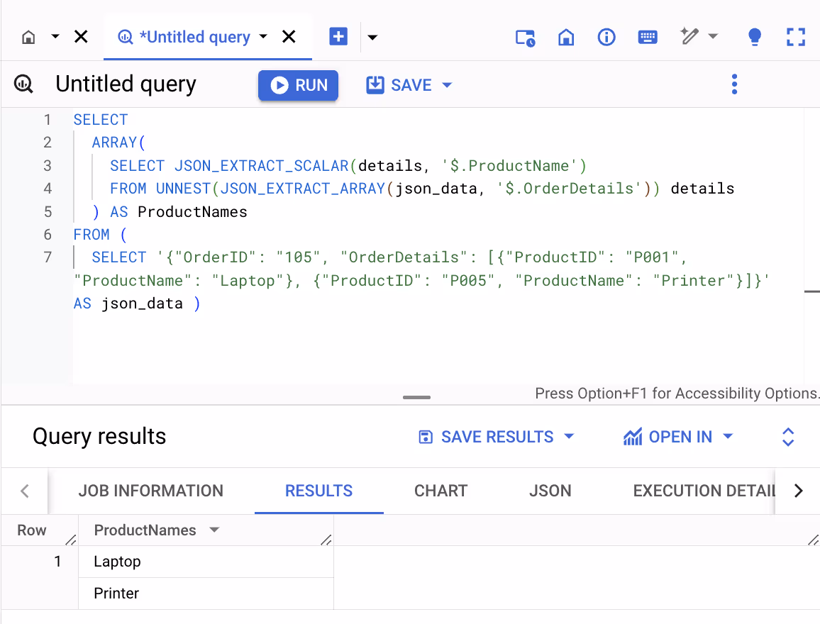 Retrieving an array from JSON string using the JSON_VALUE_ARRAY function in BigQuery. i-shadow