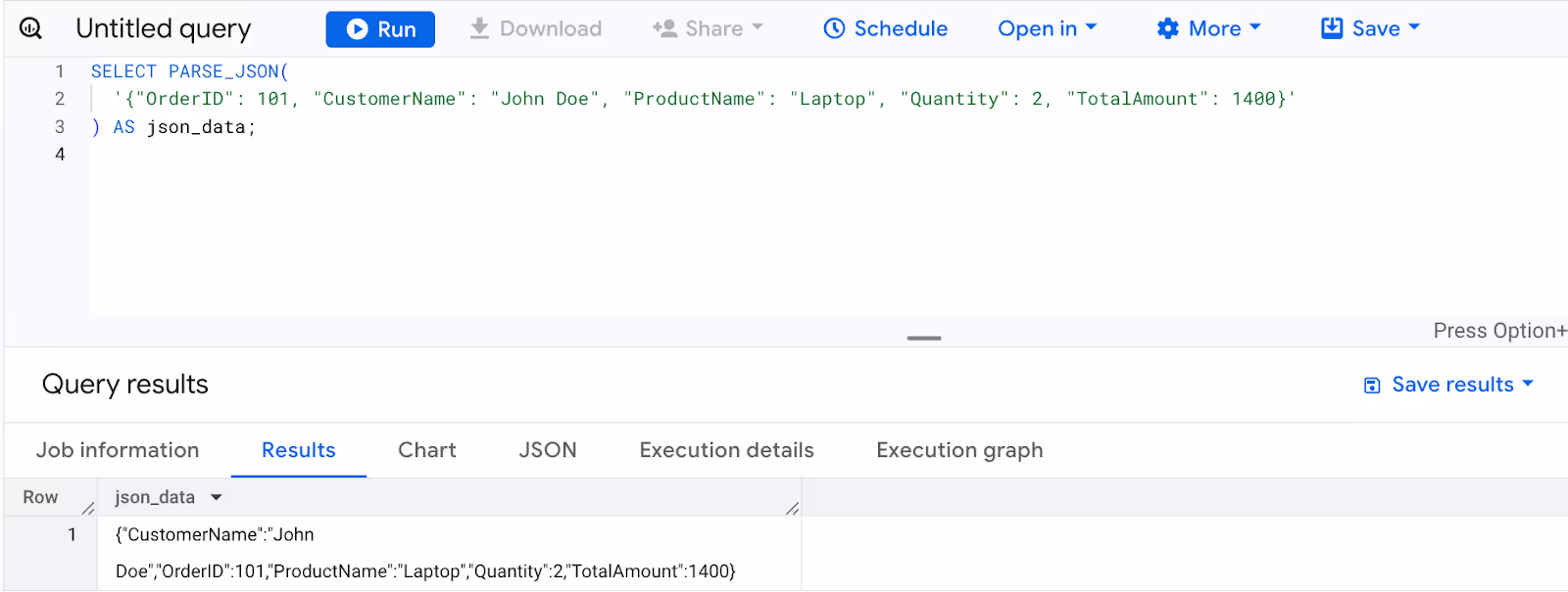  Parsing a JSON-formatted string into a JSON object with the PARSE_JSON function in BigQuery. i-shadow