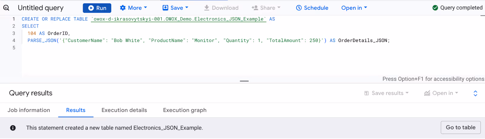 Safely converting a STRING column into a JSON object using the SAFE.PARSE_JSON function in BigQuery. i-shadow