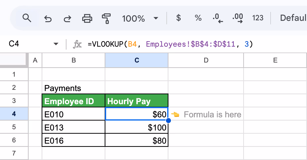 Applying VLOOKUP in Google Sheets to search for data in a different sheet within the same spreadsheet. i-border