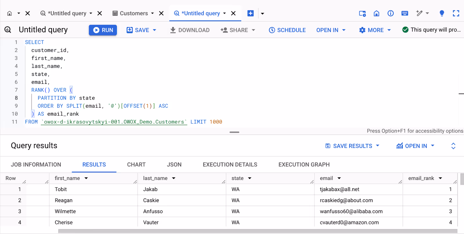 Showing how the Window Function helps in dynamic data analysis in BigQuery. i-shadow