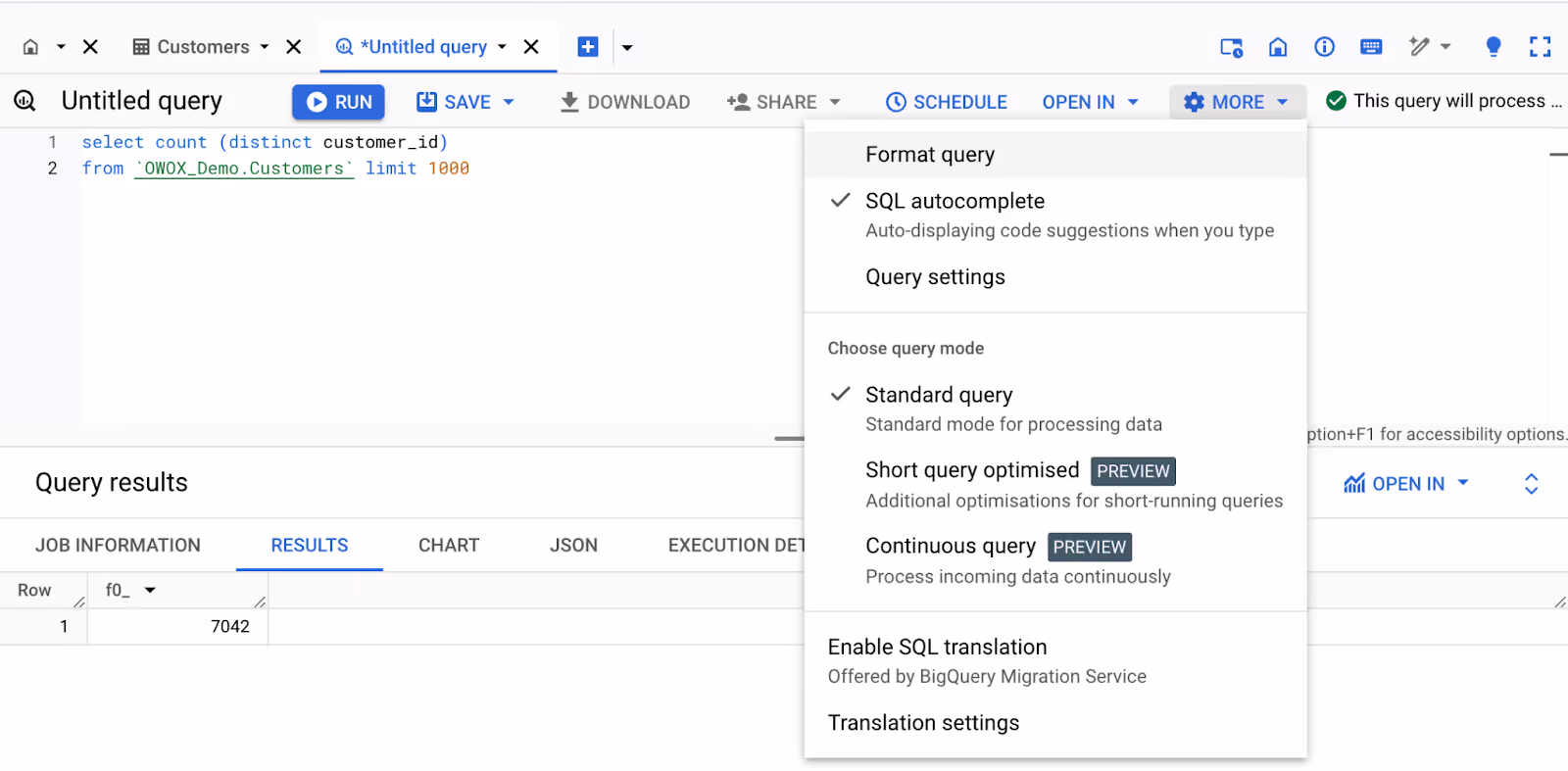 Format Query option in BigQuery Console. i-shadow