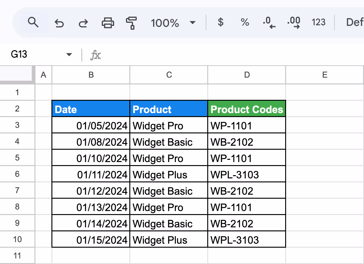 Updated Product Codes column after all the code replacements have been made using the Find and Replace tool. i-shadow
