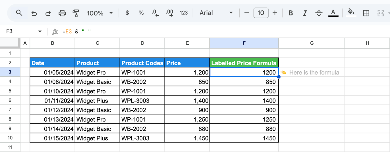 Labelled Price Formula column displays clean price values after using Find and Replace to remove the word “only,”. i-shadow