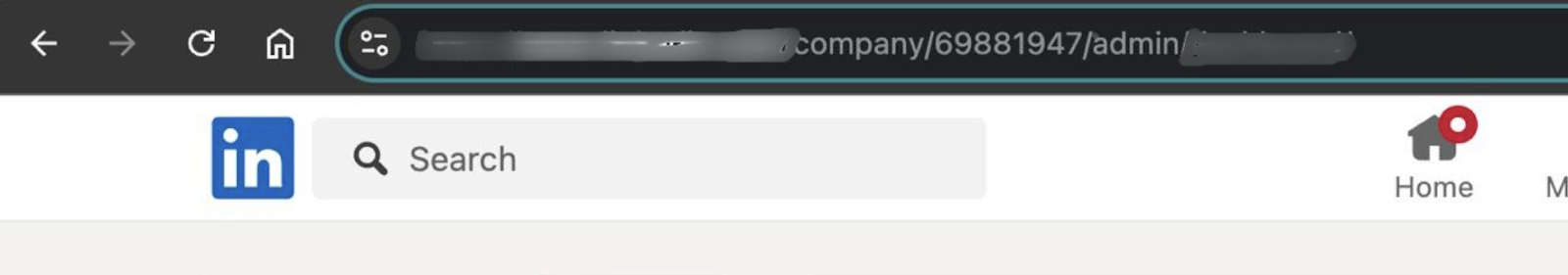 LinkedIn Campaign Manager interface showing URL structure to locate the Organization URN. i-shadow
