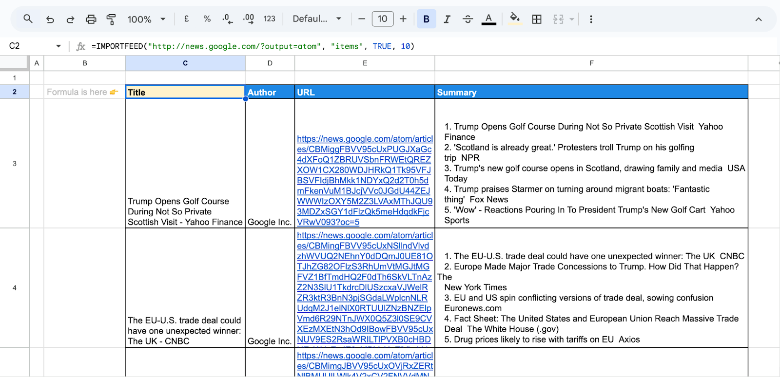 Using ImportFEED with QUERY in Google Sheets to retrieve items from a specific feed URL. i-shadow
