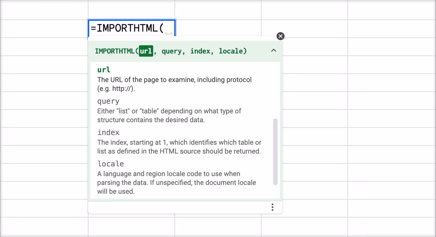 Using the ImportHTML function in Google Sheets. i-border